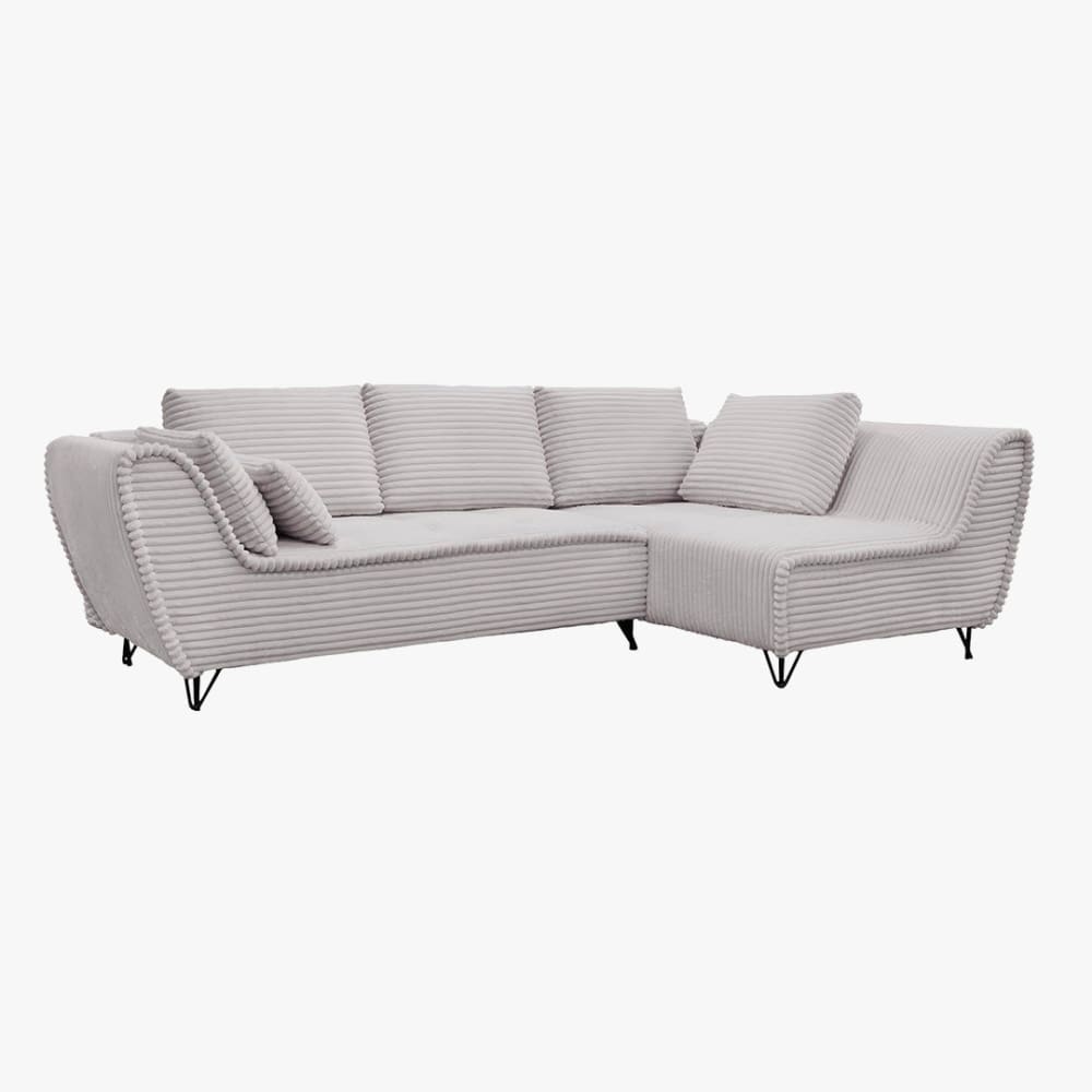 MOBILIER DECO Canapé d’angle convertible coffre en velours côtelé gris- angle droit - Tissu