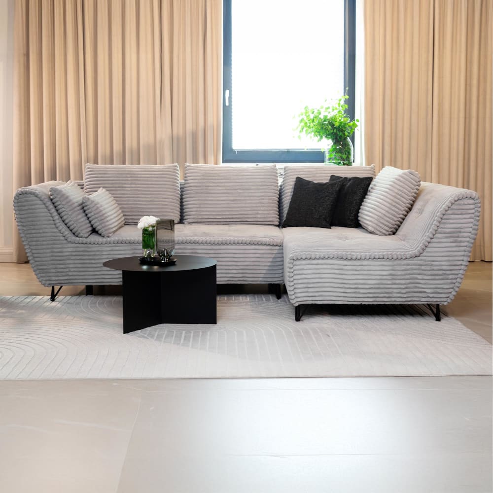 Canapé d’angle convertible coffre en velours côtelé gris- angle droit - Maisons du Monde