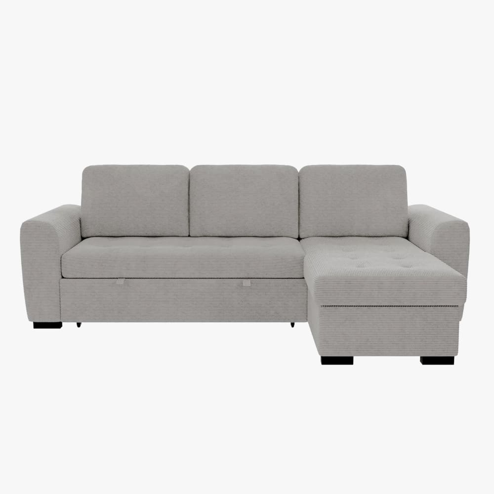MOBILIER DECO Canapé d'angle convertible réversible coffre velours côtelé gris clair - Tissu