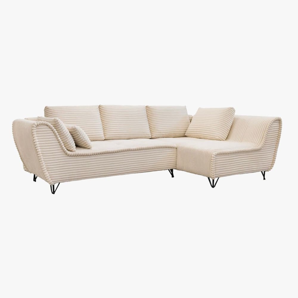 MOBILIER DECO Canapé d’angle convertible avec coffre en velours côtelé beige - droit - Tissu