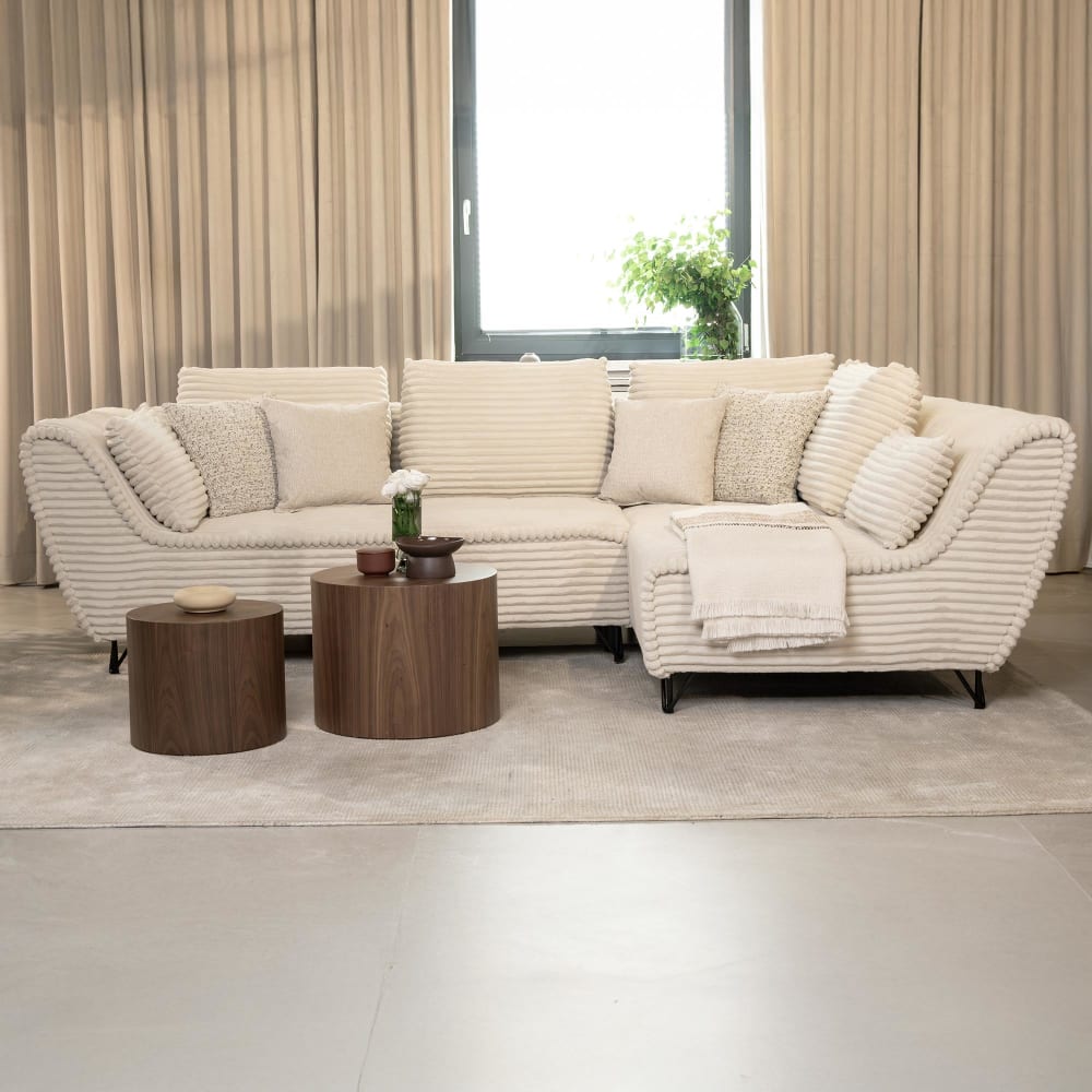Canapé d’angle convertible avec coffre en velours côtelé beige - droit - Maisons du Monde