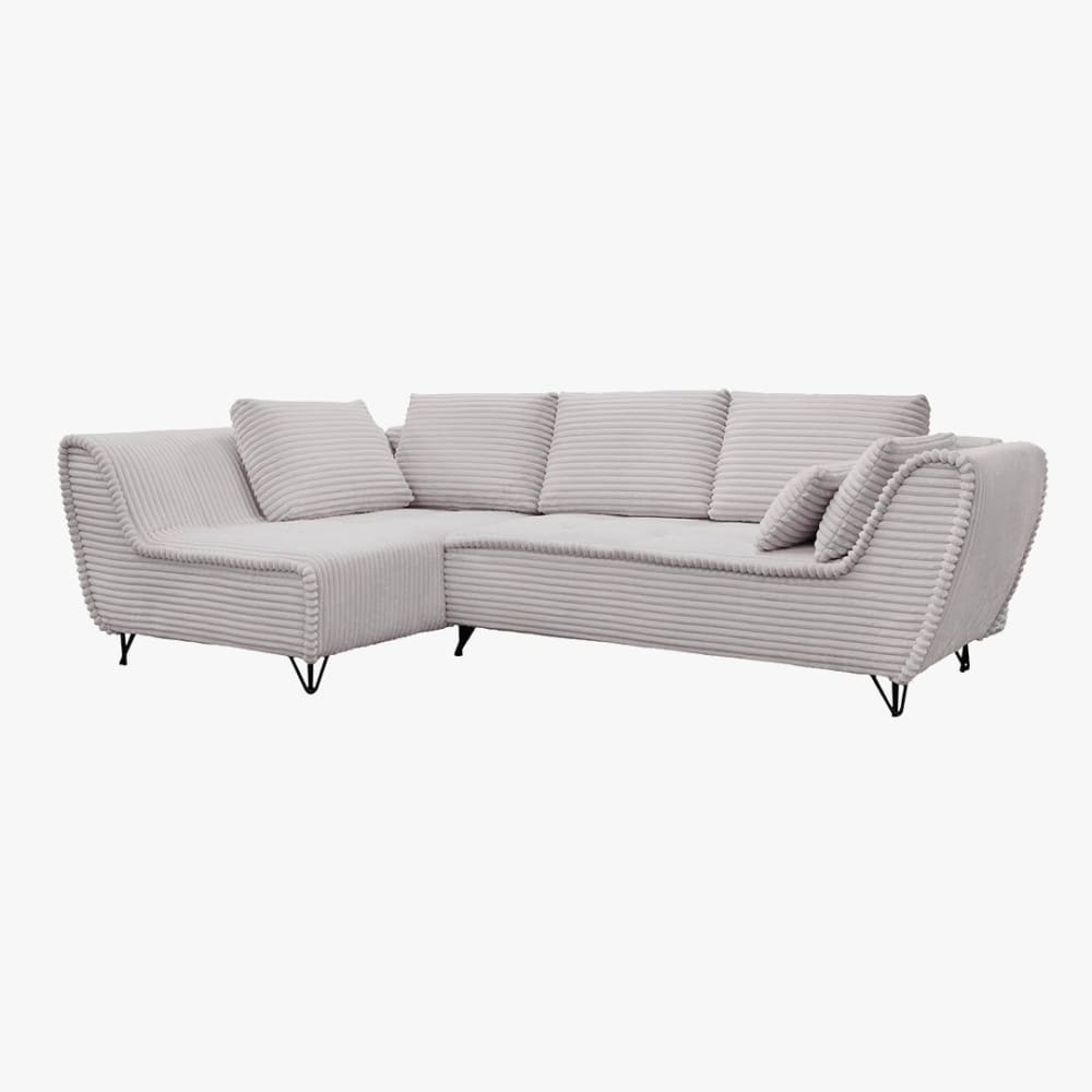 MOBILIER DECO Canapé d’angle convertible coffre en velours côtelé gris- angle gauche - Tissu