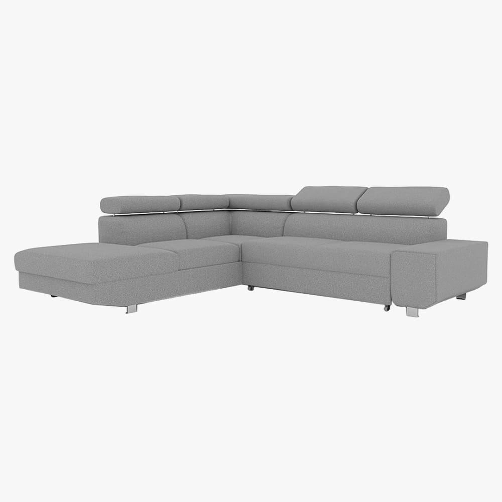 MOBILIER DECO Canapé d'angle convertible avec coffre en tissu gris clair - gauche