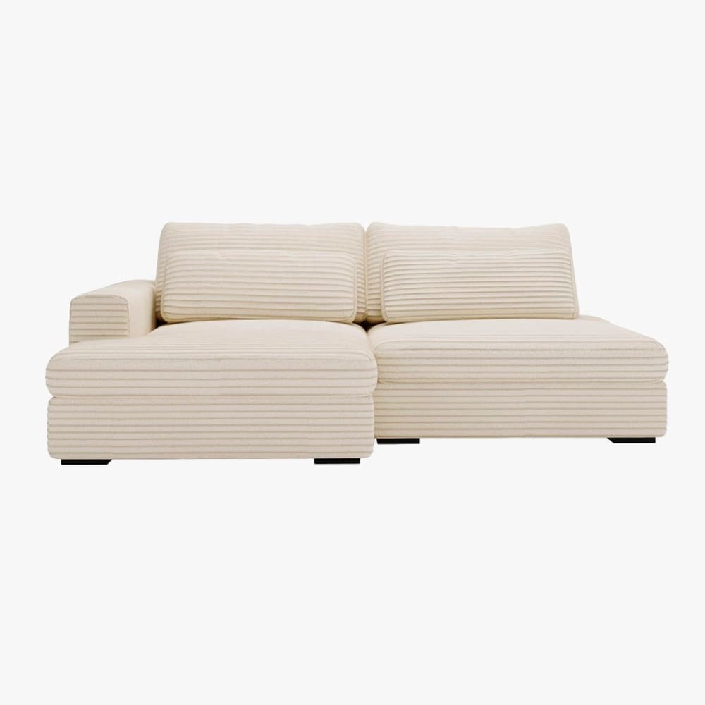 MOBILIER DECO Canapé d'angle convertible coffre en velours côtelé beige - gauche - Tissu