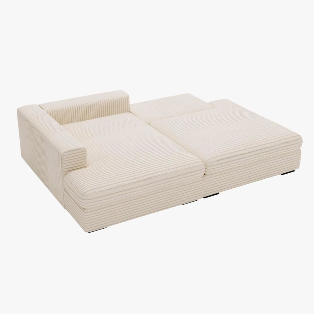 Canapé d'angle convertible coffre en velours côtelé beige - gauche - Maisons du Monde