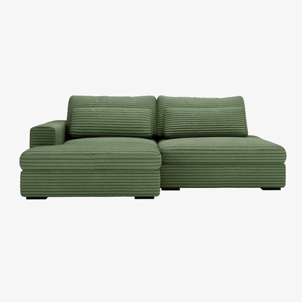 MOBILIER DECO Canapé d'angle convertible avec coffre en velours côtelé vert - gauche - Tissu