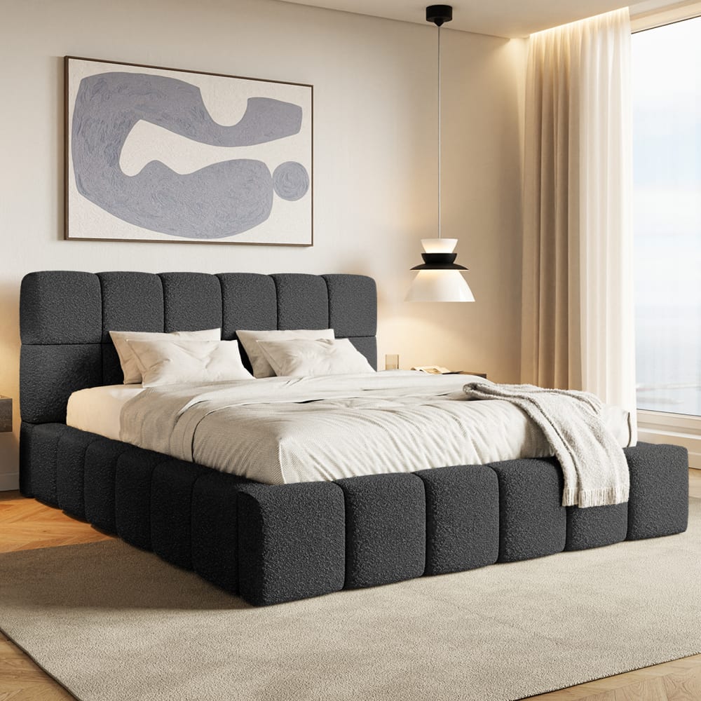Fedve Polsterbett aus Bouclé-Stoff 200x200 cm, Schwarz Schwarz Pes - Polyester