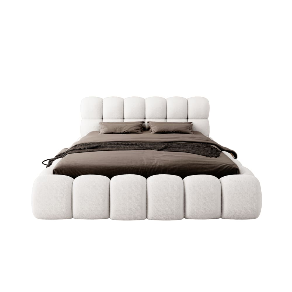 Fedve Polsterbett aus Bouclé-Stoff 140x200 cm, Weiß Weiß Pes - Polyester