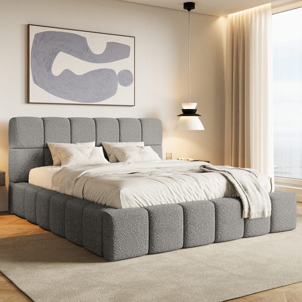 Fedve Polsterbett aus Bouclé-Stoff 200x200 cm, Anthrazit Grau Pes - Polyester