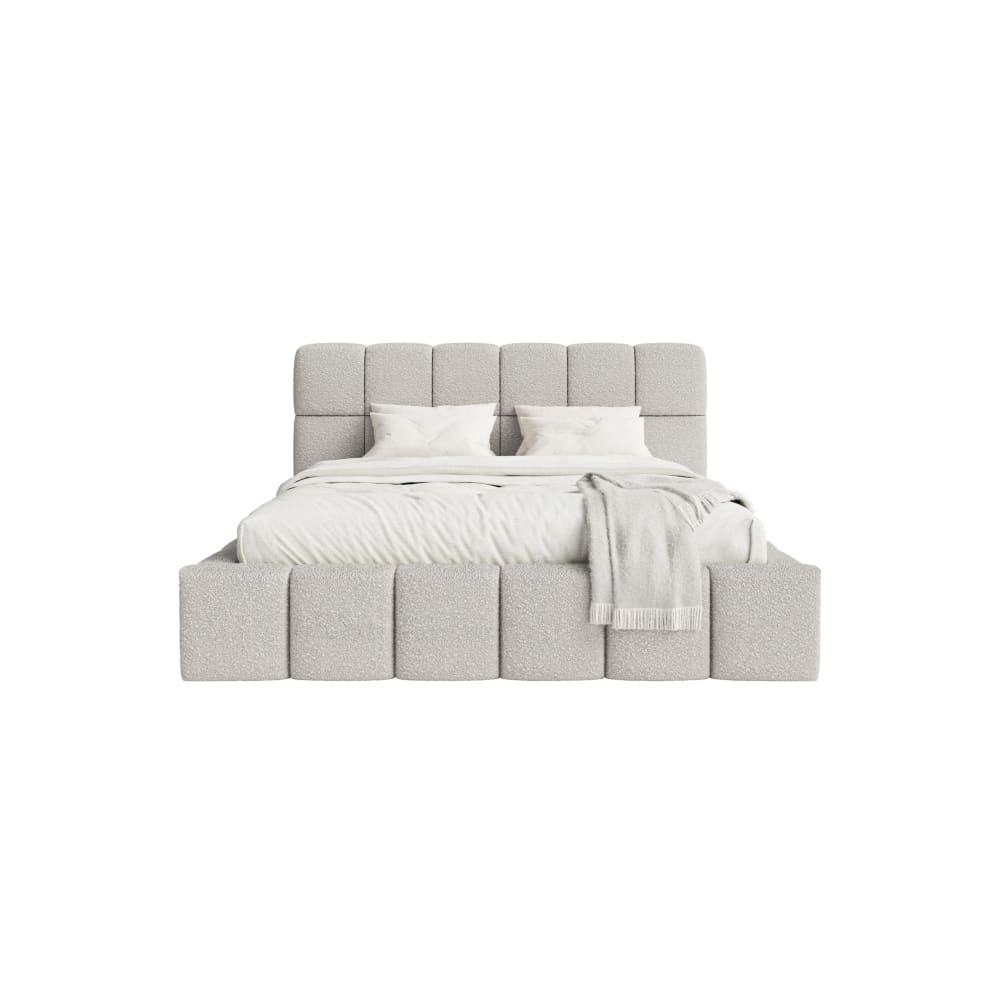 Fedve Polsterbett aus Bouclé-Stoff 140x200 cm, Grau Silber Pes - Polyester