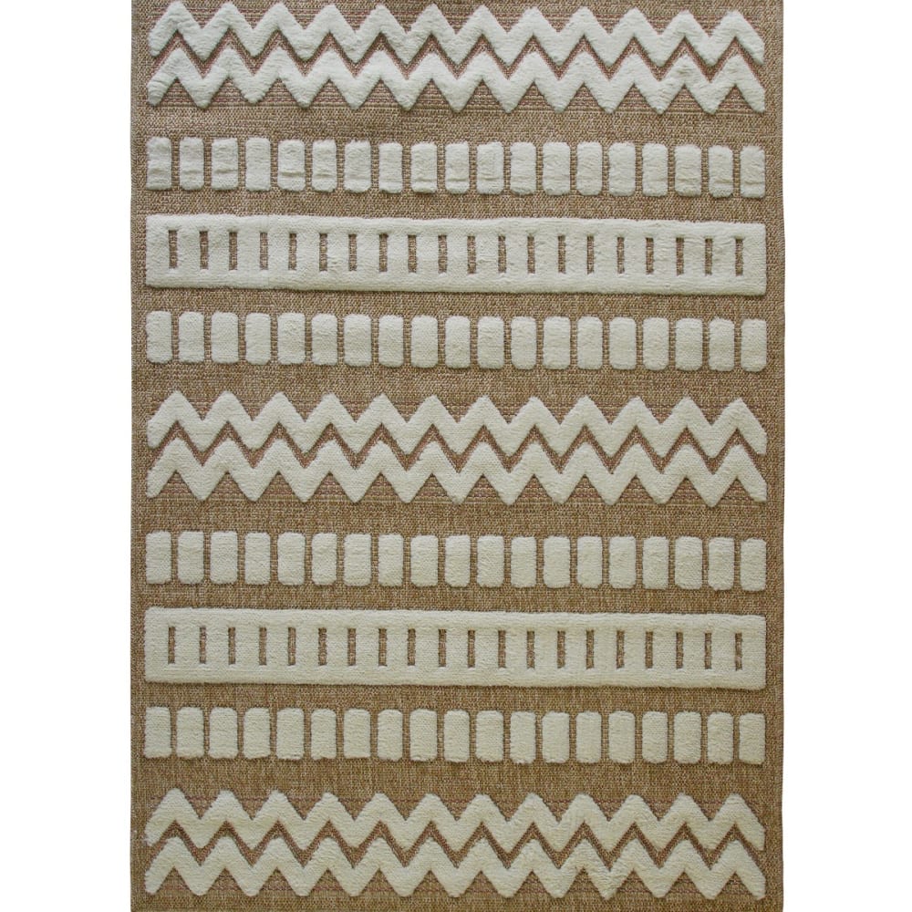 Tapis aspect jute à motif géométrique en relief blanc 80x150