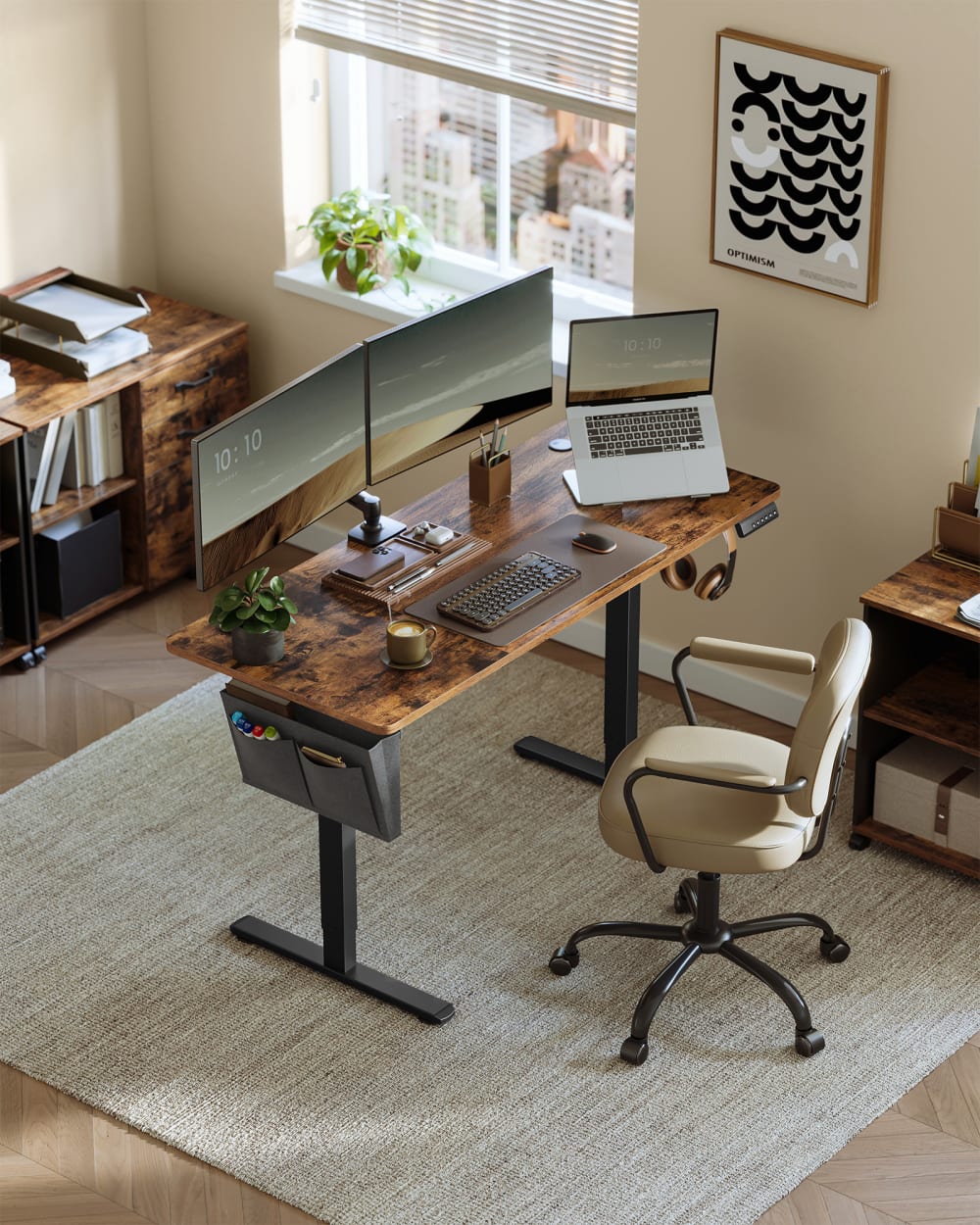 Bureau électrique assis-debout 60 x 140 x (72-120) cm marron et noir