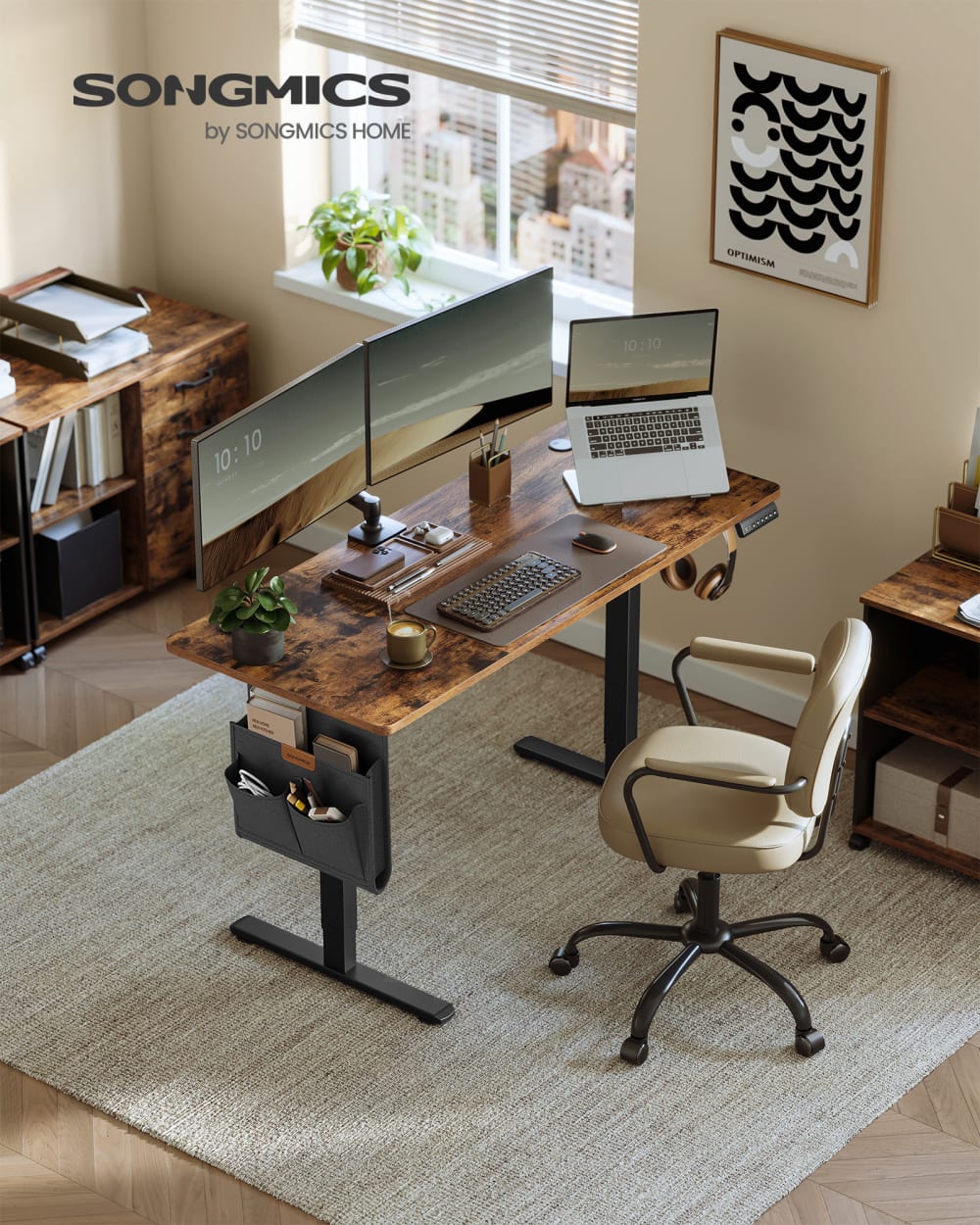 Bureau réglable en hauteur fonction mémoire 140 x 60 cm marron et noir - Maisons du Monde