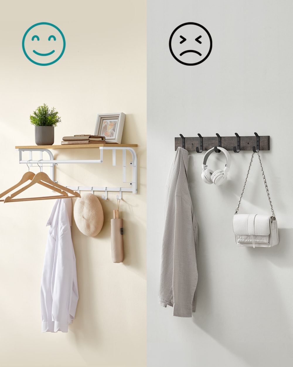 Porte-manteau avec étagères de rangement doré et blanc — vue 4