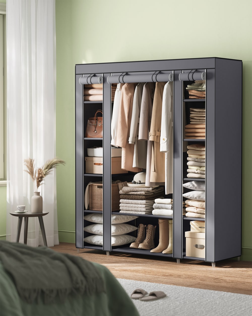 Armoire en tissu avec 12 compartiments 150 x 45 x 175 cm gris