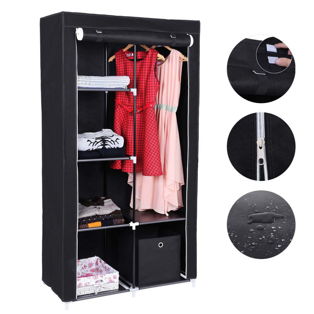 Armoire organisateur de garde-robe avec housse 88 x 45 x 168 cm noir