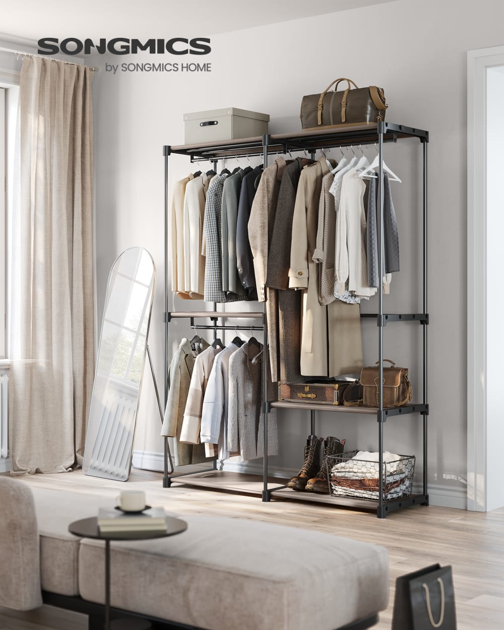 Dressing ouvert avec 3 barres de suspension 138 x 43 x 182 cm noir - Maisons du Monde