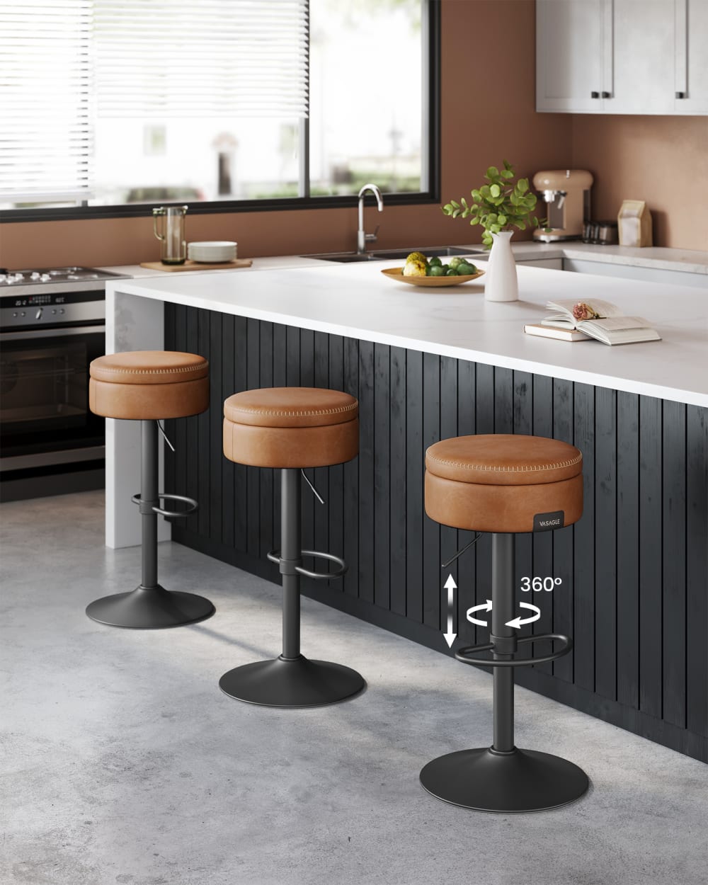 Ensembles de 2 tabourets de bar pivotants avec rangement marron - Maisons du Monde