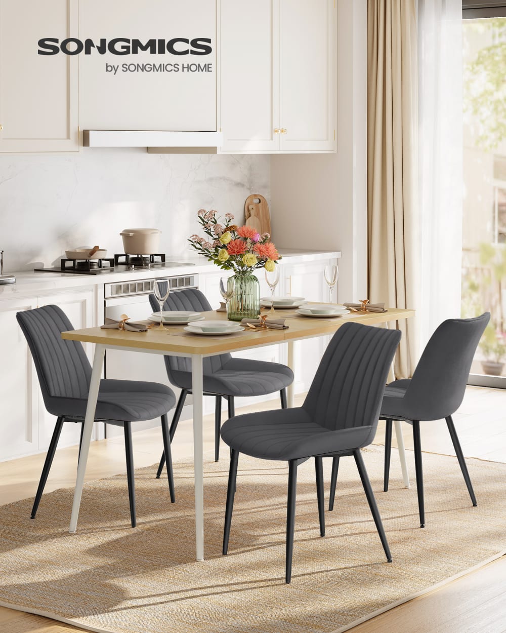 Lots de 2 chaises de cuisine dossier ergonomique salle gris et noir