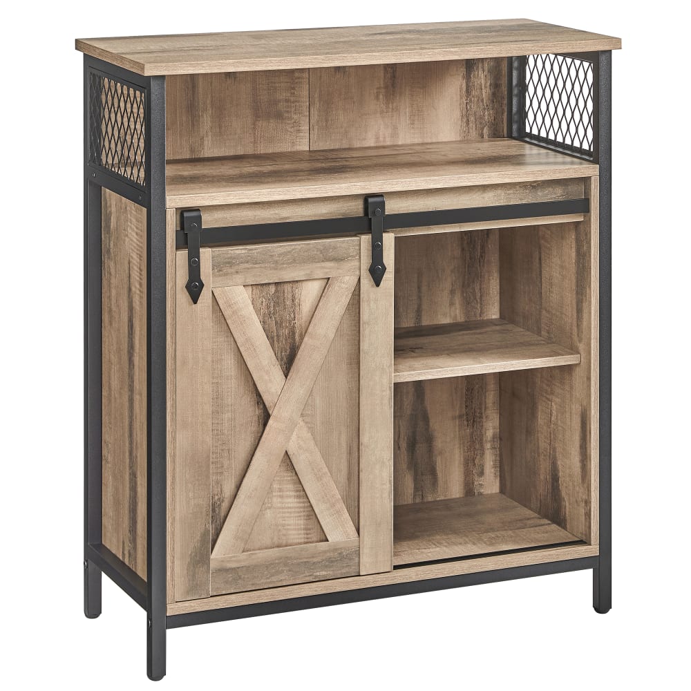 VASAGLE Buffet avec compartiment ouvert porte coulissante marron camel et noir style classique chic Beige Bois - 70x80x30cm