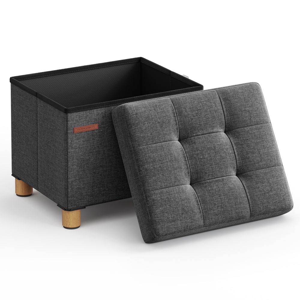 SONGMICS Tabouret de rangement petit banc pliable 40 x 32 x 33.5 cm 300 kg gris style classique chic - Tissu