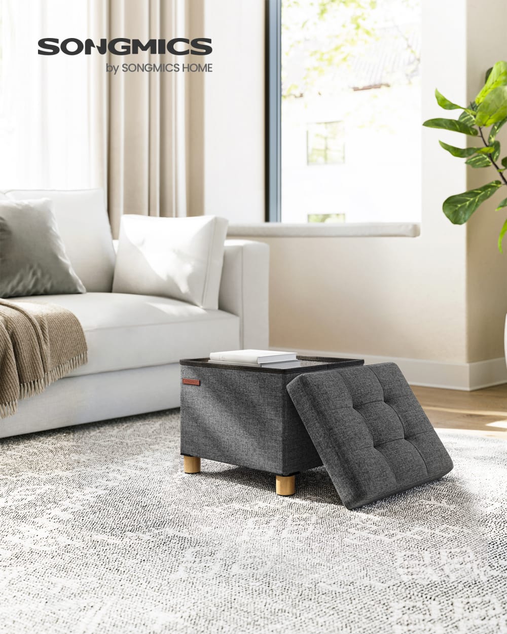 Tabouret de rangement petit banc pliable 40 x 32 x 33.5 cm 300 kg gris - Maisons du Monde