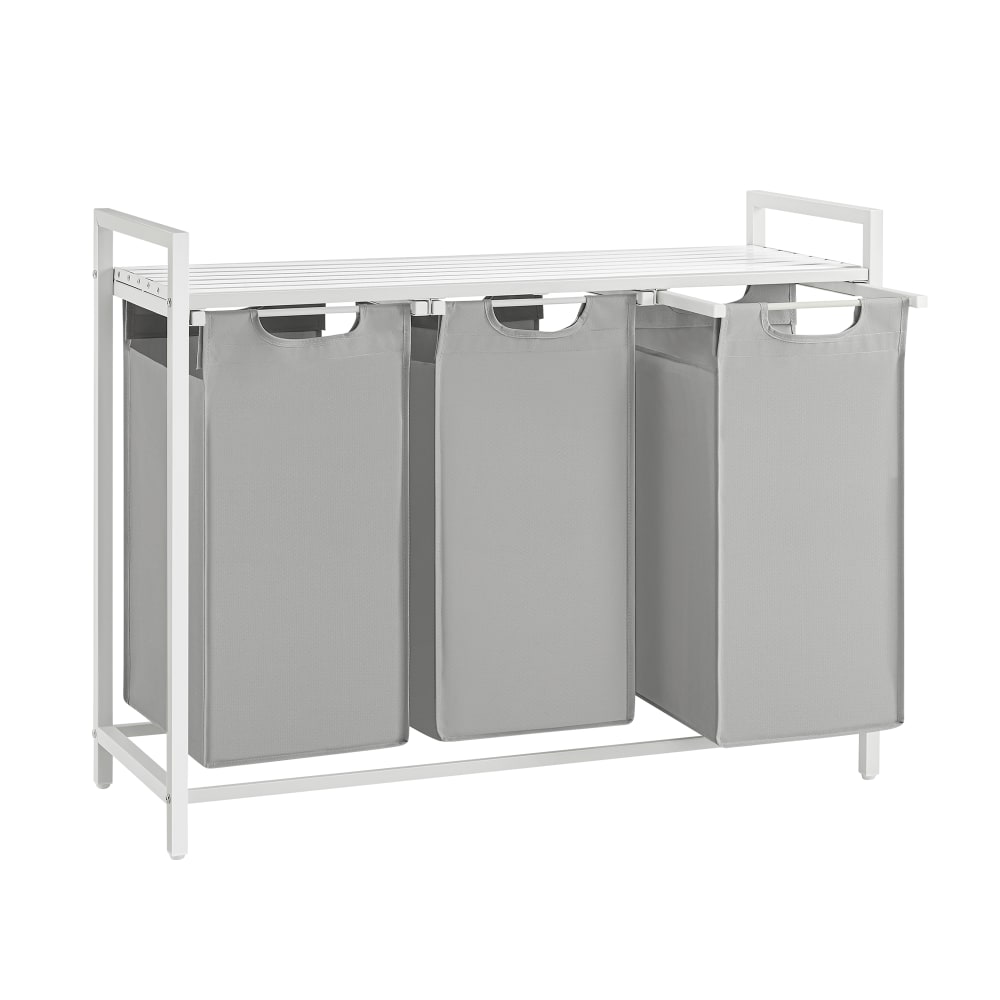 Panier à linge 3 compartiments 120 l 92.5 x 33 x 72 cm gris et blanc Panier à linge 3 compartiments 120 l 92.5 x 33 x 72 cm gris et blanc