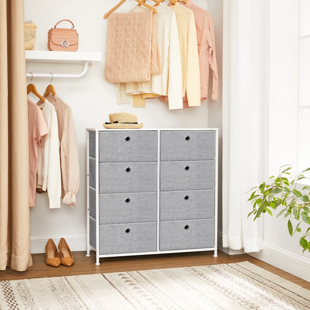Commode avec 8 en tissu de rangement chambre 80 x 30 x 81.7 cm gris - Maisons du Monde