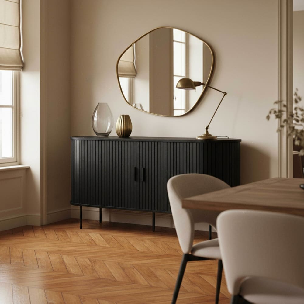 Buffet 2 portes en mélaminé et acier 140 cm noir