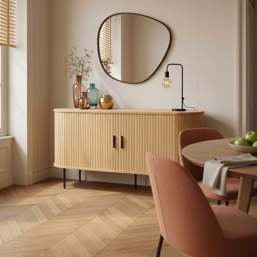 Buffet 2 portes en mélaminé et acier 140 cm beige - Maisons du Monde