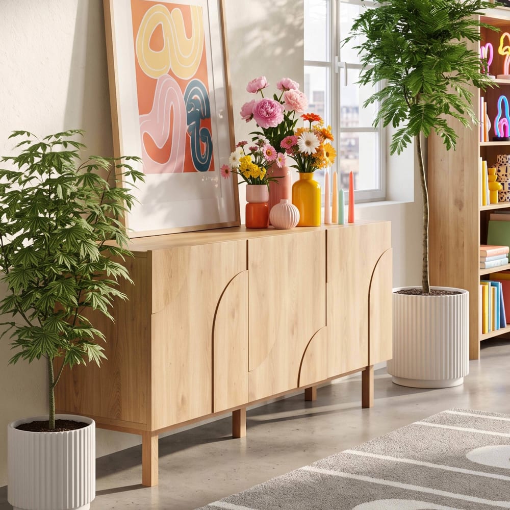 Buffet 3 portes en mélaminé 160 cm effet bois