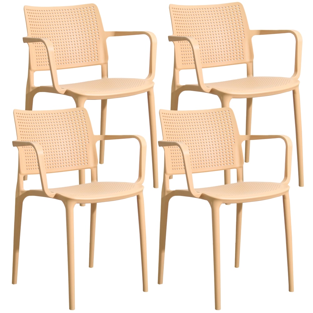 Lot de 4 chaises de terrasse en plastique jaune clair