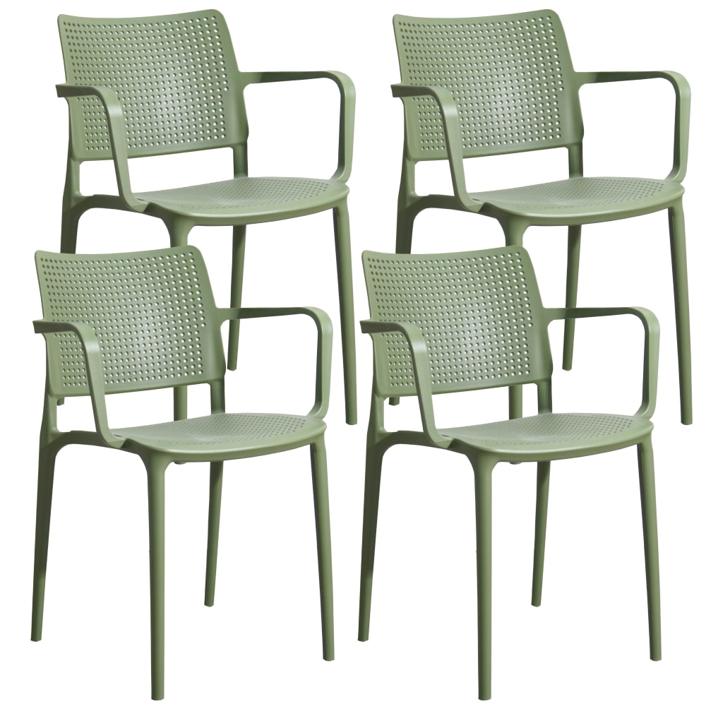Lot de 4 chaises de terrasse en plastique vert cactus
