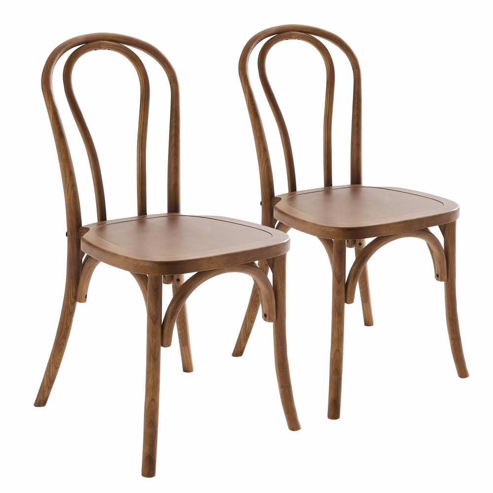 Oviala Set mit 2 Stühlen im Bistrostil aus dunklem Ulmenholz Braun