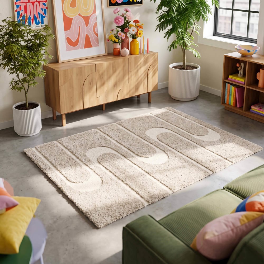 Tapis rectangulaire à poils longs motif géométrique taupe 120 x 170 cm — vue 3