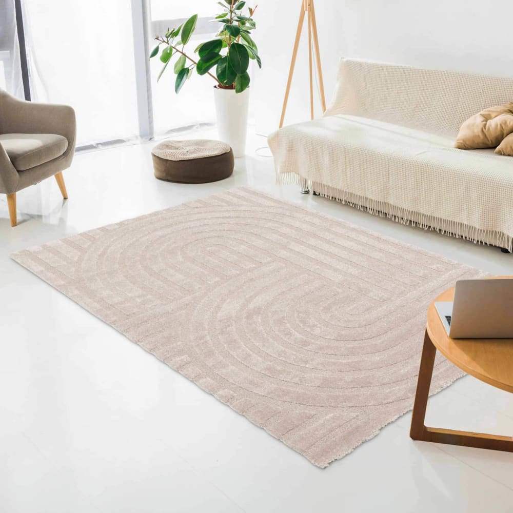 Tapis rectangulaire à poils ras motif contemporain beige 120 x 170 cm — vue 3