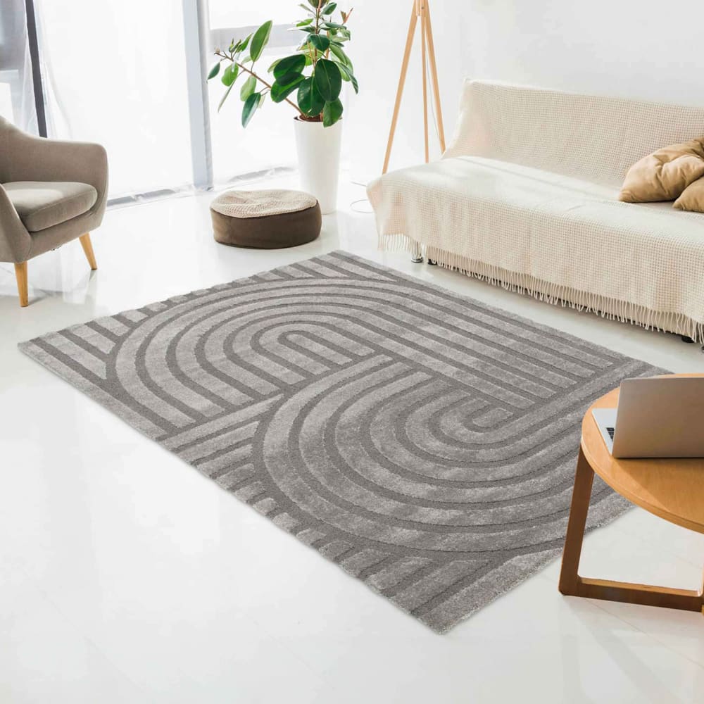 Tapis rectangulaire à poils ras motif contemporain gris 120 x 170 cm — vue 3