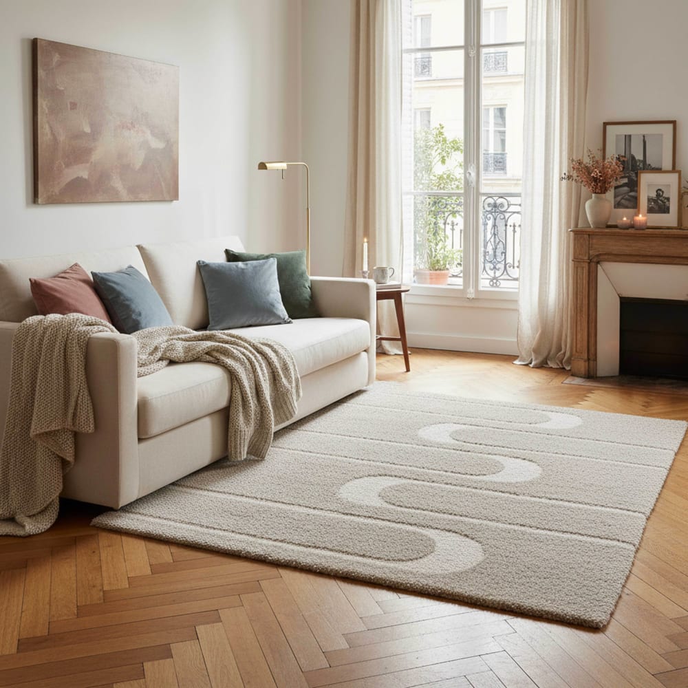 Tapis rectangulaire à poils longs motif géométrique taupe 160 x 230 cm — vue 3