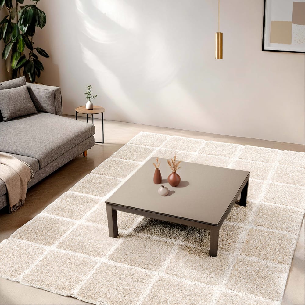 Tapis rectangulaire à poils longs style shaggy écru 120 x 170 cm — vue 3