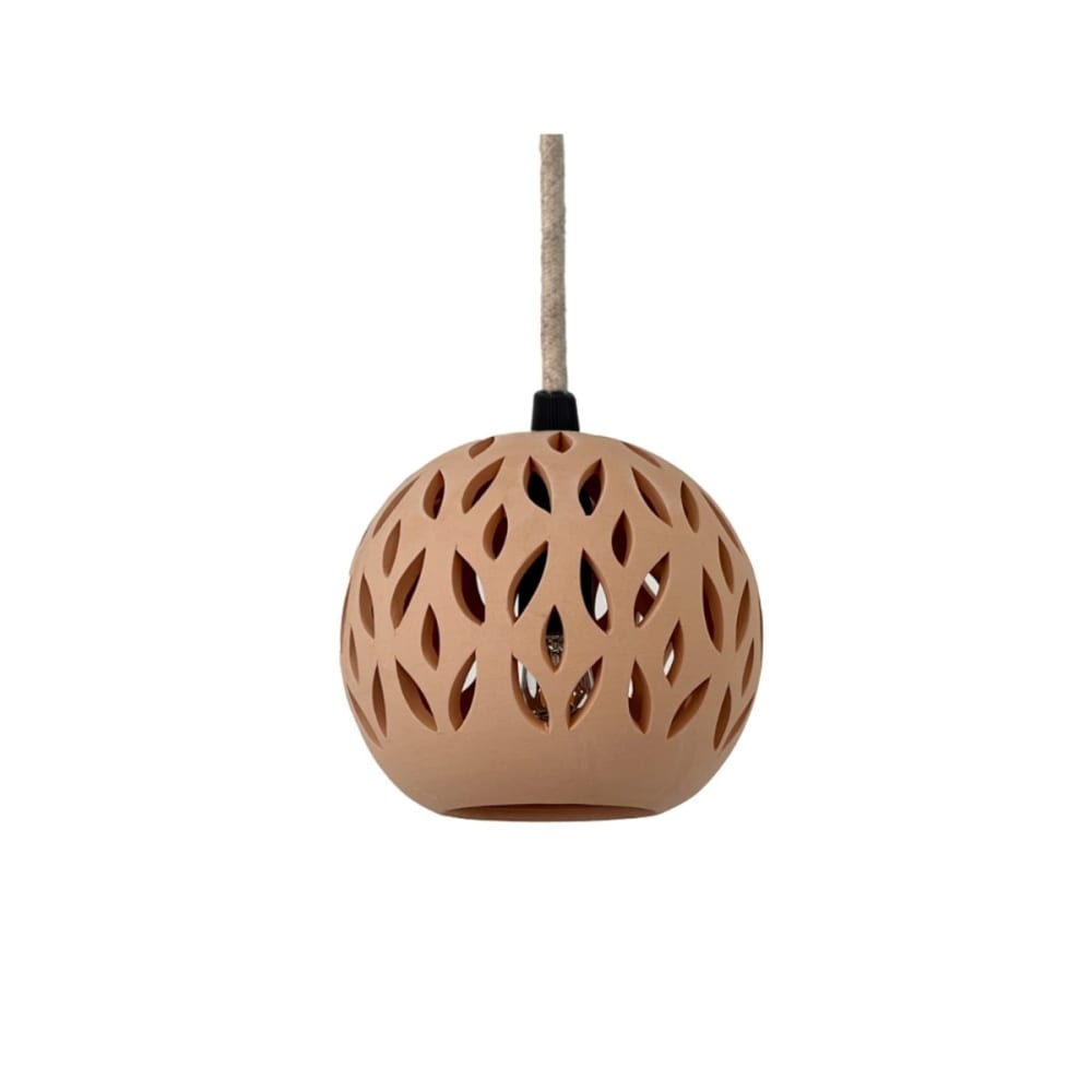 Suspension en terre cuite naturelle avec câble textile lin D.15cm