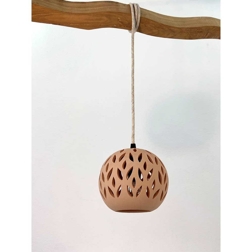 Suspension en terre cuite naturelle avec câble textile lin d.15cm — vue 3