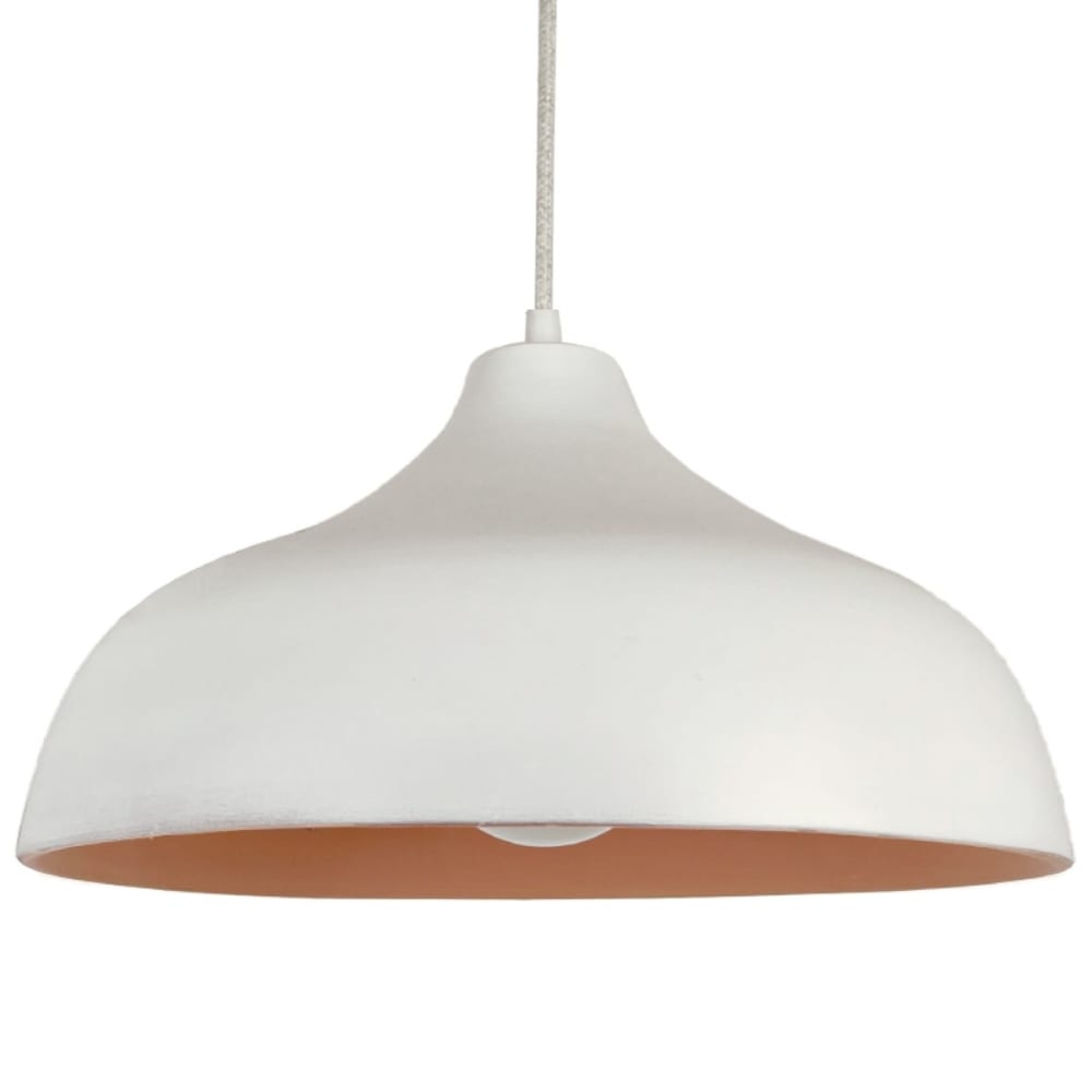Suspension en terre cuite blanche avec câble textile lin D.35cm