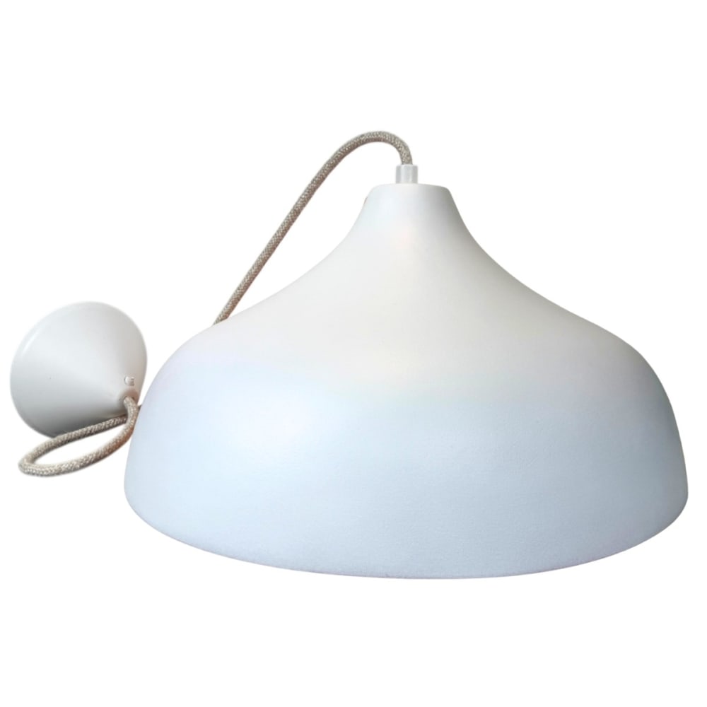 Suspension en terre cuite blanche avec câble textile lin d.35cm — vue 4