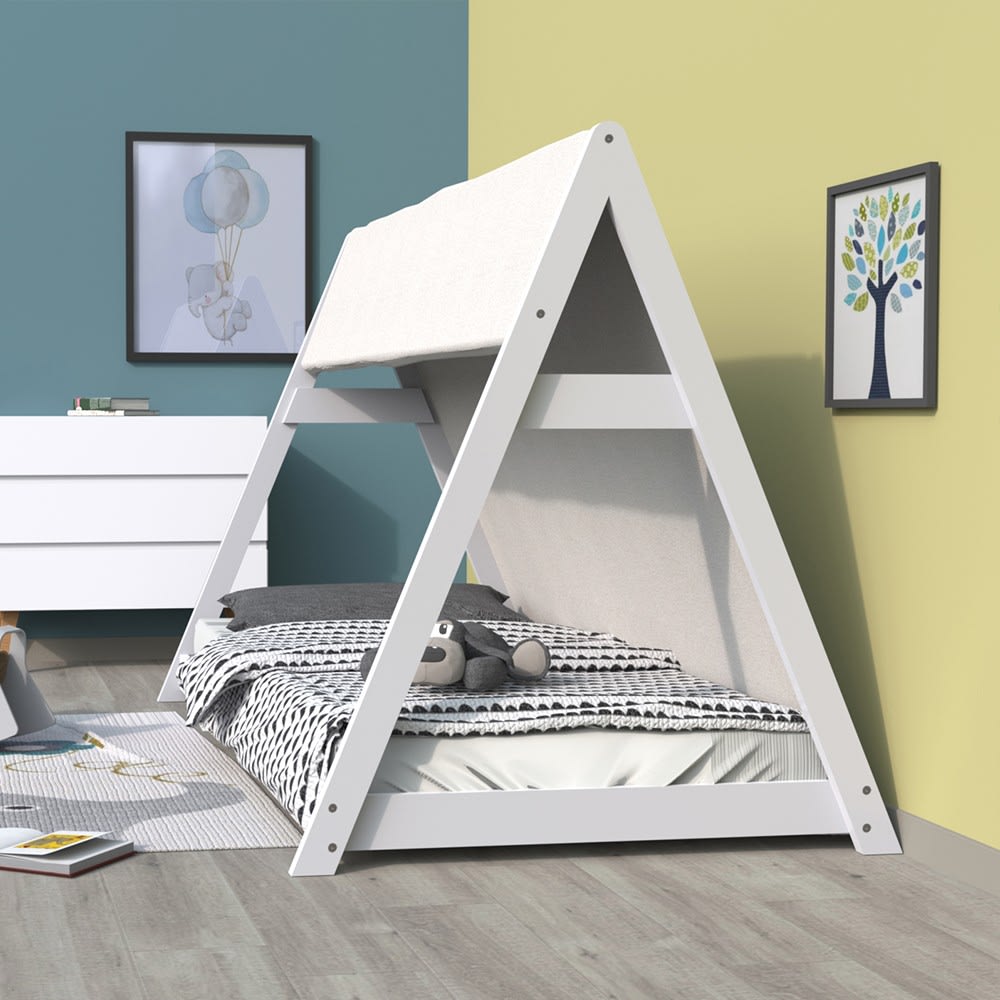 Lit cabane avec toile et sommier, blanc, 70x140 cm (Weber industries) - Image 1