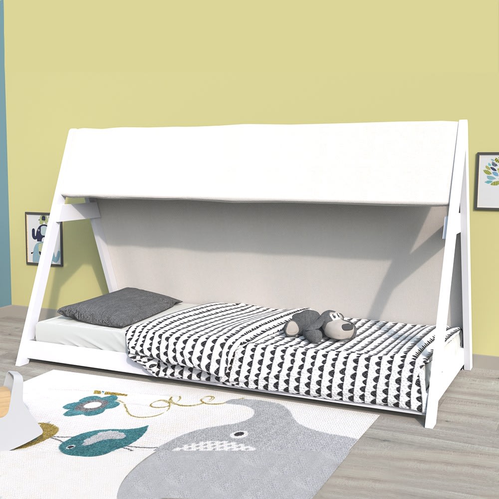 Lit cabane avec toile et sommier, blanc, 70x140 cm (Weber industries) - Image 2