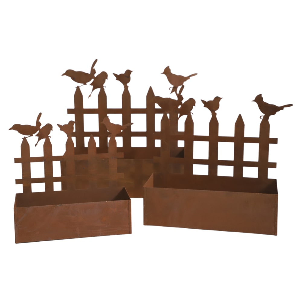 Set3 jardinières jardin extérieur balcon métal rouillé Ht.38 44 50 cm