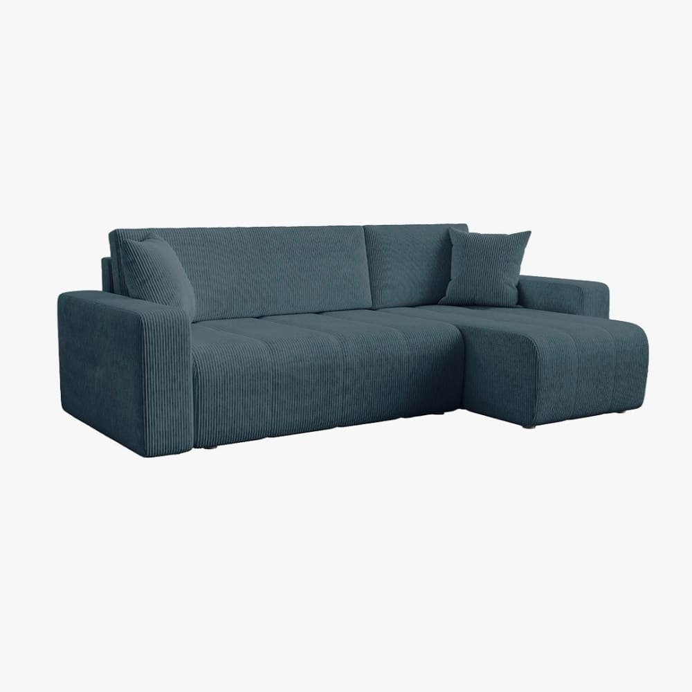 Canapé d'angle convertible réversible coffre en velours côtelé bleu - Maisons du Monde