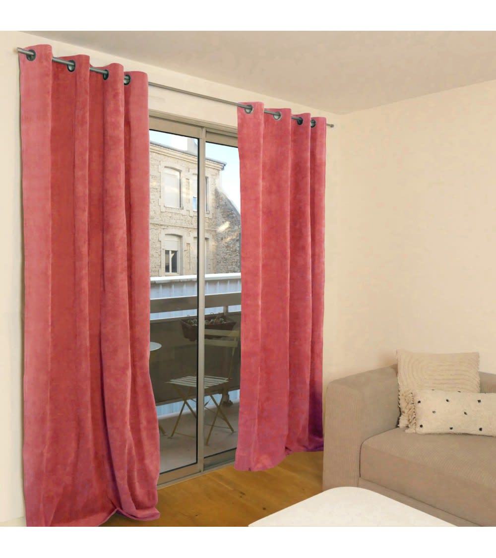 SECODIR Rideau thermique occultant en velours côtelé 140x260 cm rouge style classique chic Marron Certifié Oeko-Tex Pes - Polyester
