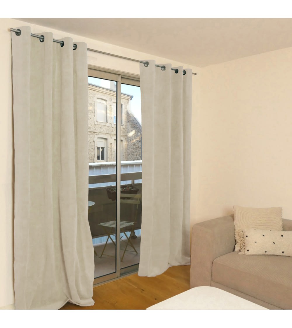 Rideau thermique occultant en velours côtelé 140x260 cm - Naturel