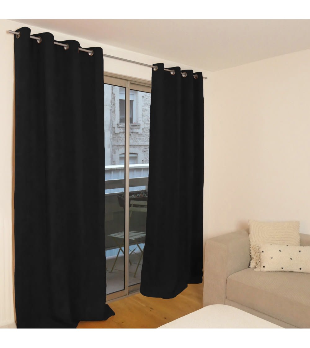 SECODIR Rideau thermique occultant jacquard 140x260 cm - Noir style classique chic Noir Certifié Oeko-Tex Pes - Polyester